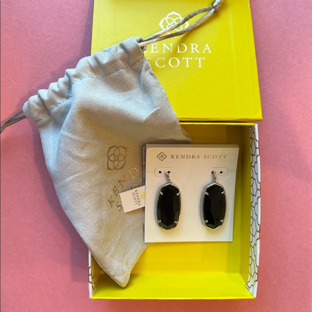 Kendra Scott Faceted Elle Silver Drop Earrings in Black Cat's Eye